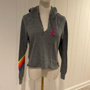 EUC Aviator Nation cropped grey bolt hoodie, size S